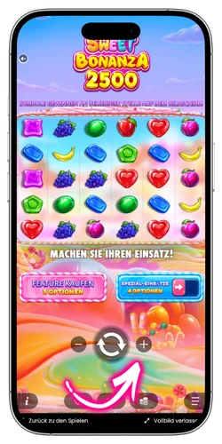 Sweet Bonanza 2500 Spielanleitung Schritt 3: Einsatz zwischen 0,20 und 60.000 EUR einstellen